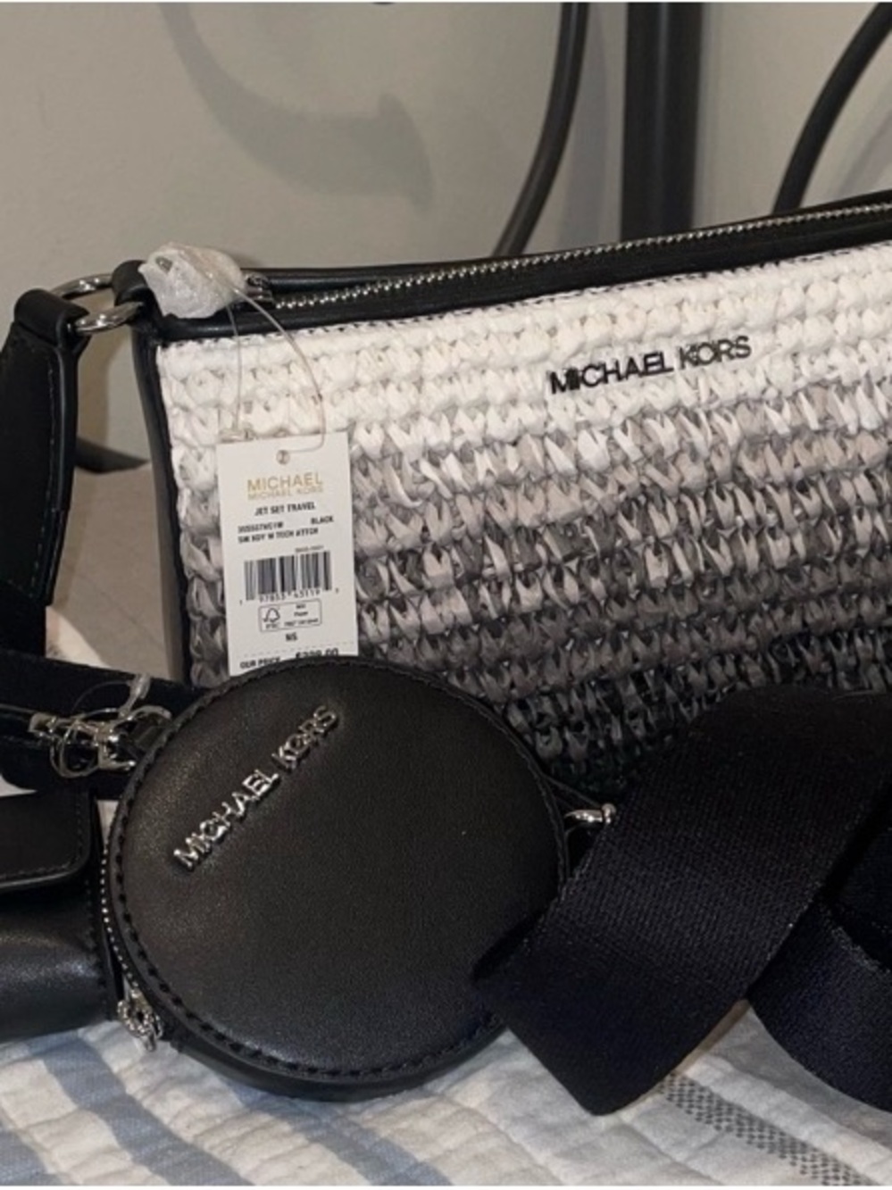 Michael Kors Ombre Woven Crossbody in Black and Silver - Picture 2 of 11